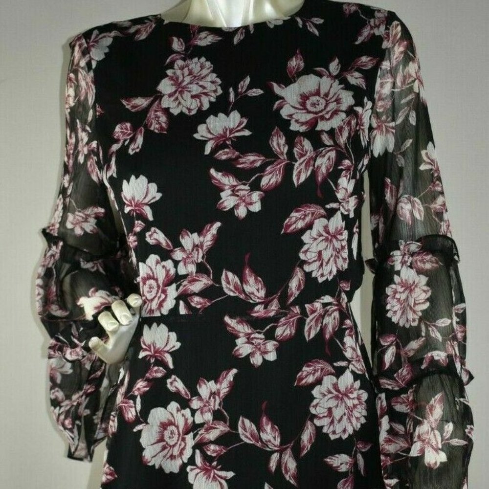 S Ali & Jay Black red Floral Cut Out Back Ruffle Dress